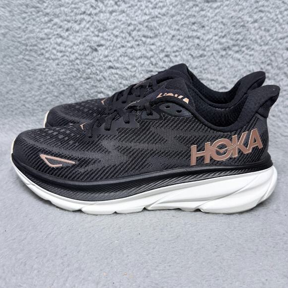 Hoka One One Clifton 9 Womens Size 8.5 Running Shoes Sneakers Black Rose Gold - Picture 3 of 9